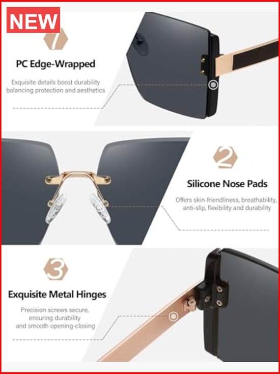 Oversized Rimless Square Sunglasses UV400 Protection Metal Frame main image 6